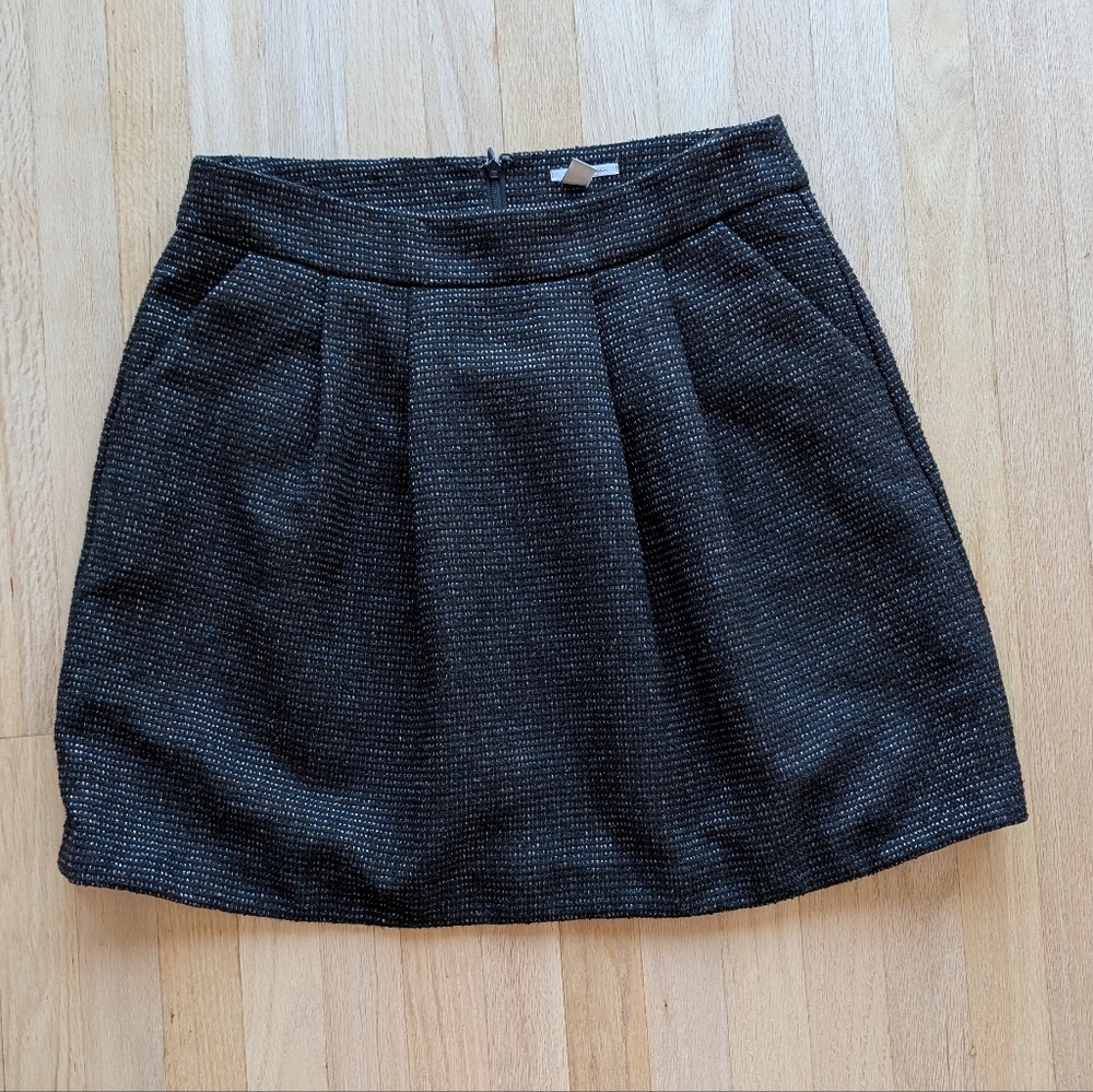 Halogen Women's Skater Tweed Black And Turquoise A-line Skirt (Size 8)